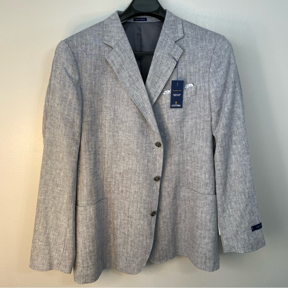 Stafford mens blazer sport coat 48 Long Gray Classic Fit